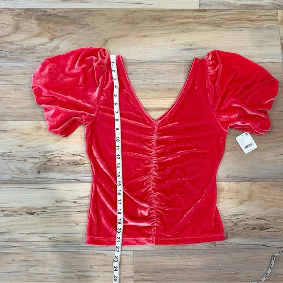 NWT Free People Cupcake Hot Pink Velvet Puff Sleeve Top - Picture 11 of 12
